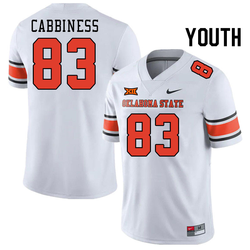 Youth #83 Cale Cabbiness Oklahoma State Cowboys College Football Jerseys Stitched-White - Click Image to Close